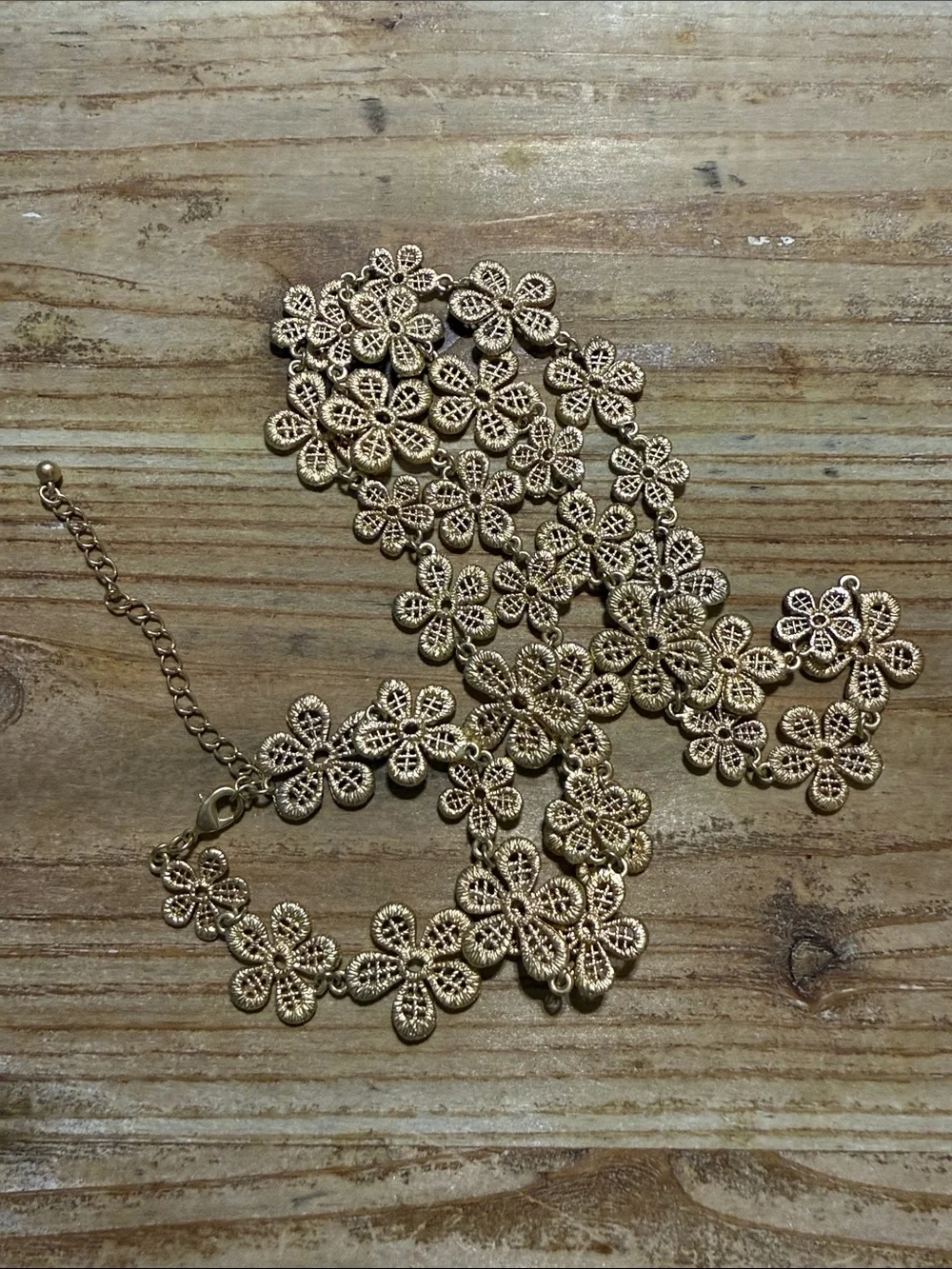 Vintage Gold Tone Floral Flower Long Statement Necklace